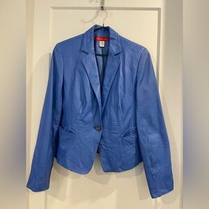 Vintage Woman’s Anne Klein Leather Blazer Electric Blue Size 6